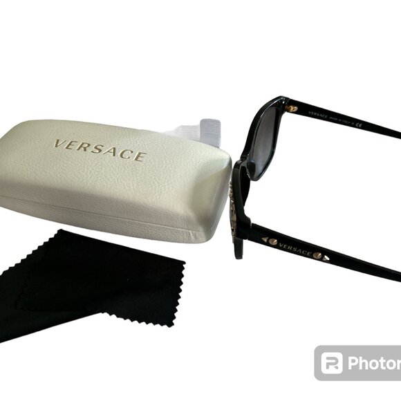 Versace Polarized Black +‎ Silver Cat Eye Sunglasses - ve4270 Model + Case - Picture 7 of 9